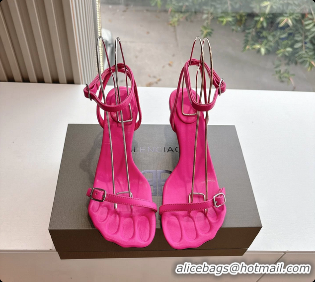 Best Product BALENCIAGA Fuchsia Calfskin Ankle Strap Heel Sandals 70MM 6061101
