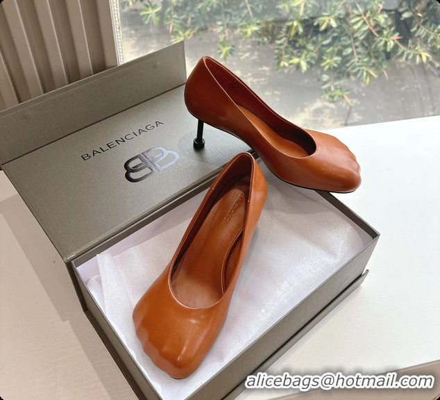 Best Grade BALENCIAGA Fetish Brown Calf Leather Pumps 70MM 6061102