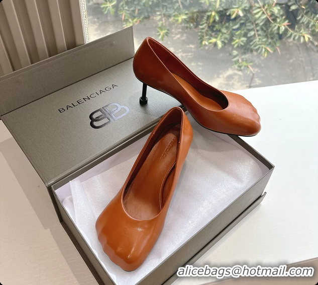 Best Grade BALENCIAGA Fetish Brown Calf Leather Pumps 70MM 6061102