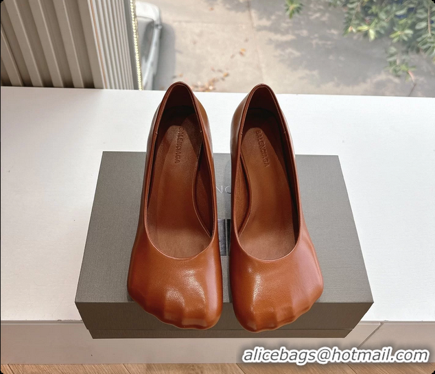 Best Grade BALENCIAGA Fetish Brown Calf Leather Pumps 70MM 6061102