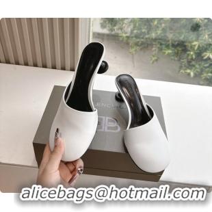 Luxurious BALENCIAGA Block Heel White Calf Leather Mules Pumps 50MM 6061102