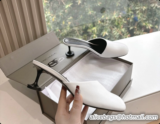 Luxurious BALENCIAGA Block Heel White Calf Leather Mules Pumps 50MM 6061102