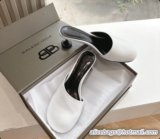 Luxurious BALENCIAGA Block Heel White Calf Leather Mules Pumps 50MM 6061102