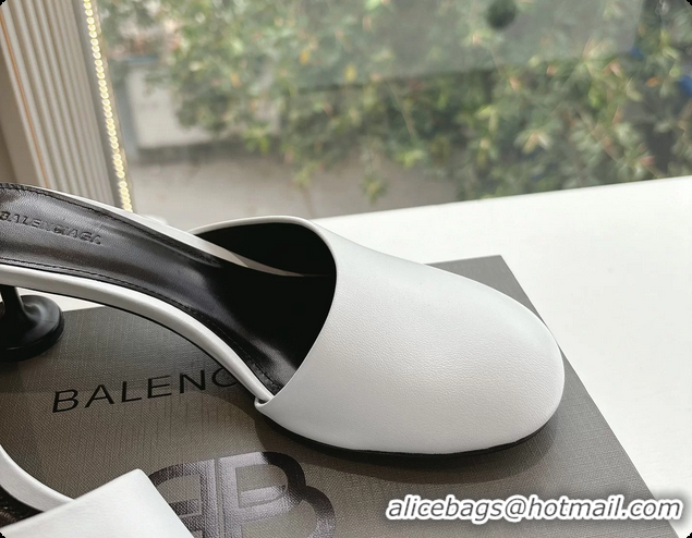 Luxurious BALENCIAGA Block Heel White Calf Leather Mules Pumps 50MM 6061102