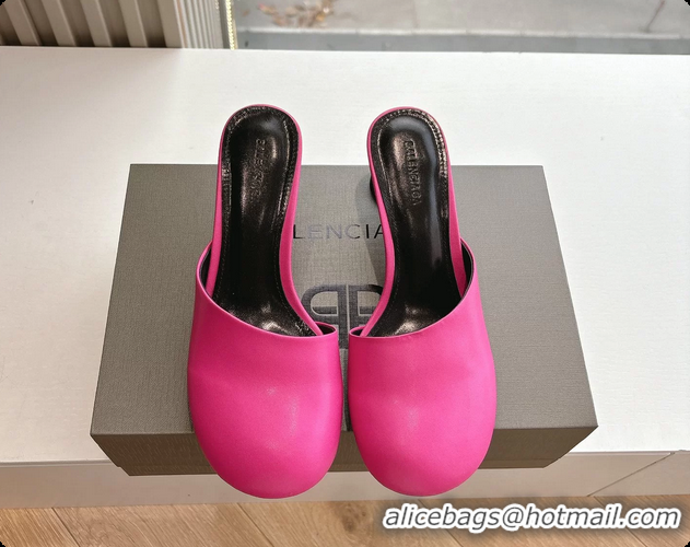 Low Price BALENCIAGA Block Heel Fuchsia Calf Leather Mules Pumps 50MM 6061102