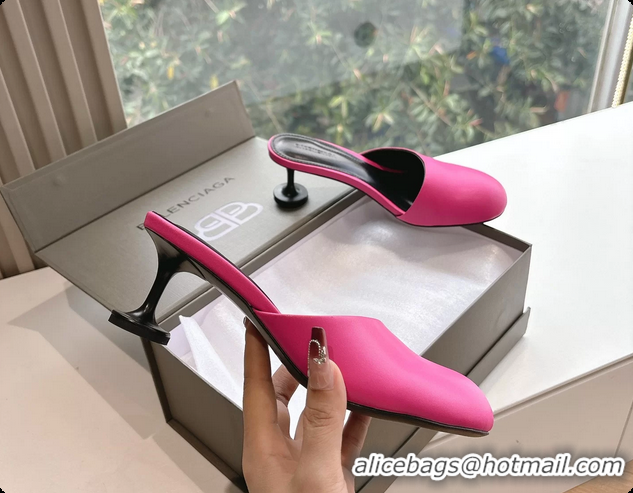 Low Price BALENCIAGA Block Heel Fuchsia Calf Leather Mules Pumps 50MM 6061102