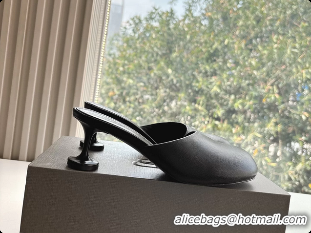 Pretty Style BALENCIAGA Block Heel Black Calf Leather Mules Pumps 50MM 6061102