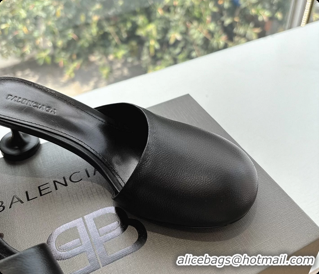 Pretty Style BALENCIAGA Block Heel Black Calf Leather Mules Pumps 50MM 6061102