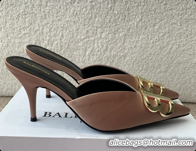 Durable Balenciaga Brown Satin BB Knife High Heeled Mules 6061103