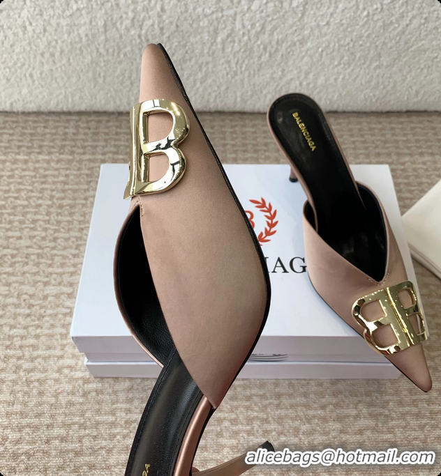 Durable Balenciaga Brown Satin BB Knife High Heeled Mules 6061103