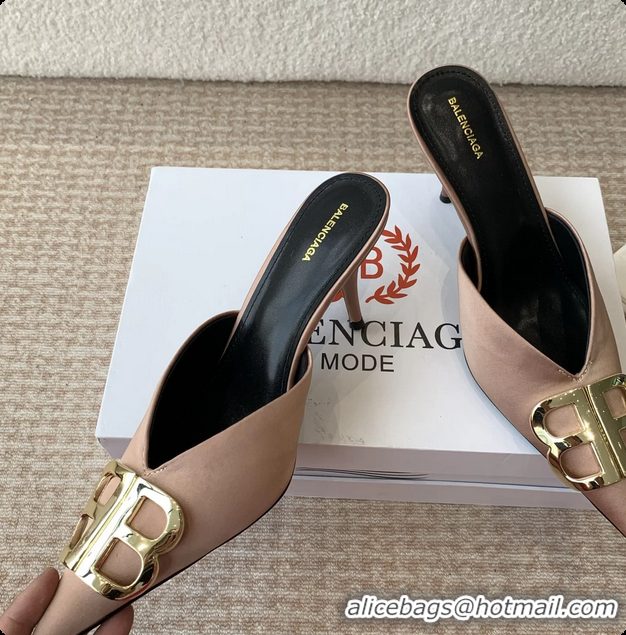 Durable Balenciaga Brown Satin BB Knife High Heeled Mules 6061103