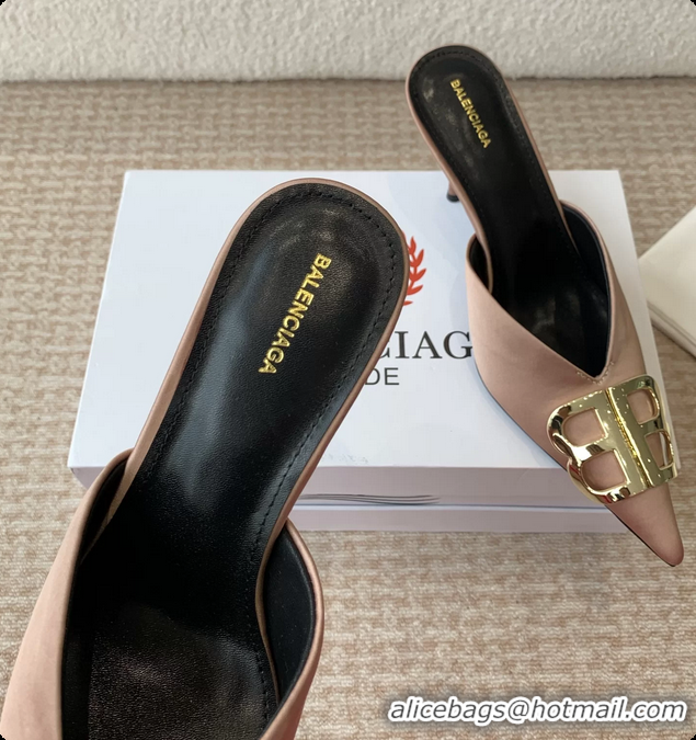 Durable Balenciaga Brown Satin BB Knife High Heeled Mules 6061103