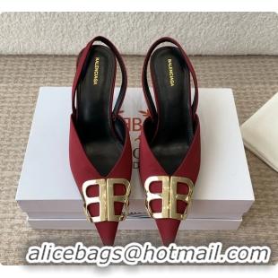Good Looking Balenciaga Red Satin BB Knife High Heeled Slingback Pumps 6061103