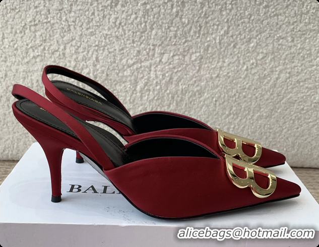 Good Looking Balenciaga Red Satin BB Knife High Heeled Slingback Pumps 6061103