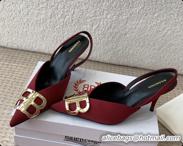 Good Looking Balenciaga Red Satin BB Knife High Heeled Slingback Pumps 6061103