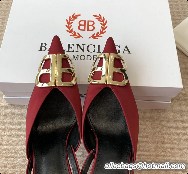 Good Looking Balenciaga Red Satin BB Knife High Heeled Slingback Pumps 6061103