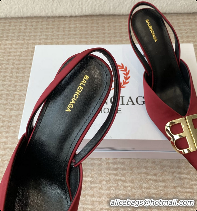 Good Looking Balenciaga Red Satin BB Knife High Heeled Slingback Pumps 6061103