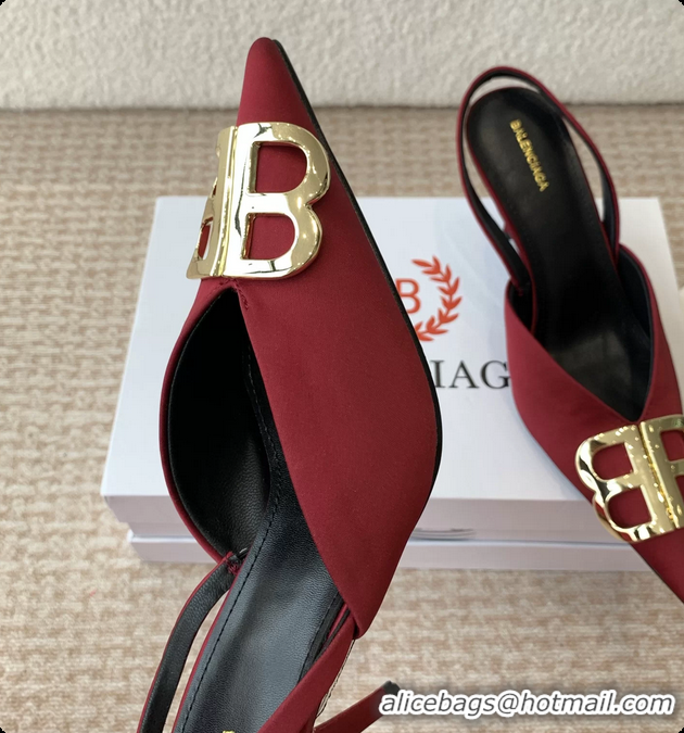 Good Looking Balenciaga Red Satin BB Knife High Heeled Slingback Pumps 6061103