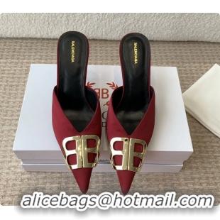Top Design Balenciaga Red Satin BB Knife High Heeled Mules 6061103
