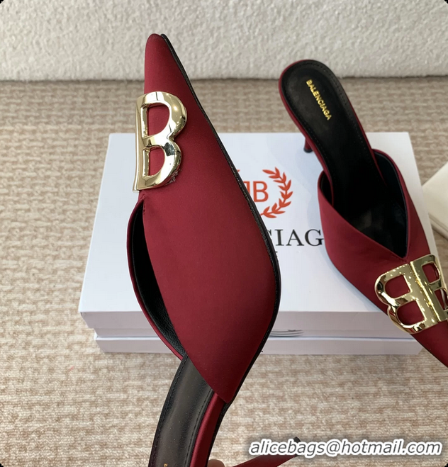 Top Design Balenciaga Red Satin BB Knife High Heeled Mules 6061103