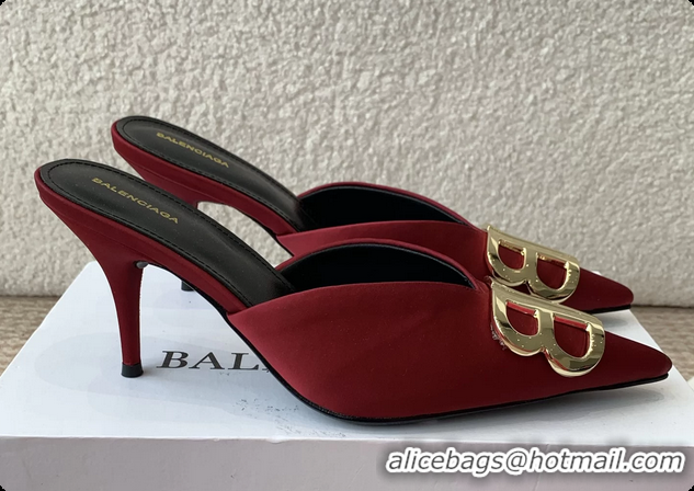 Top Design Balenciaga Red Satin BB Knife High Heeled Mules 6061103