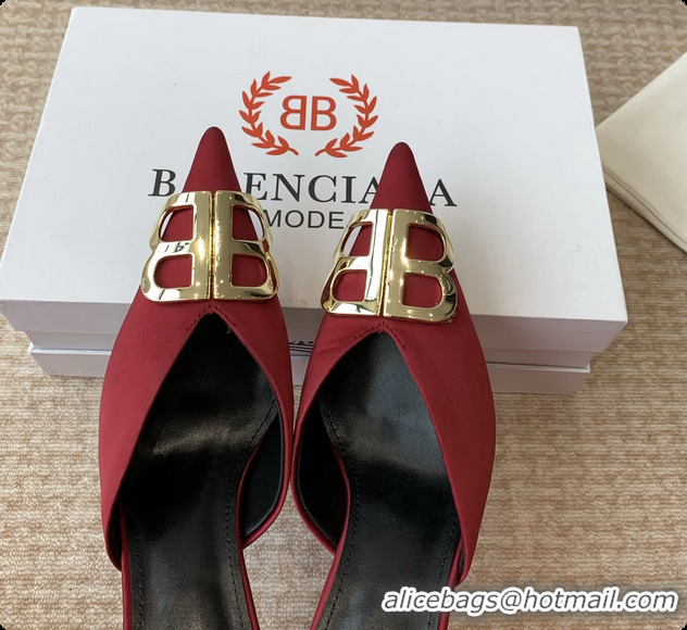 Top Design Balenciaga Red Satin BB Knife High Heeled Mules 6061103