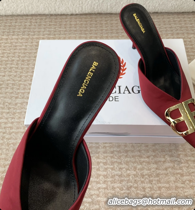 Top Design Balenciaga Red Satin BB Knife High Heeled Mules 6061103
