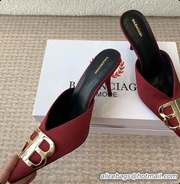 Top Design Balenciaga Red Satin BB Knife High Heeled Mules 6061103