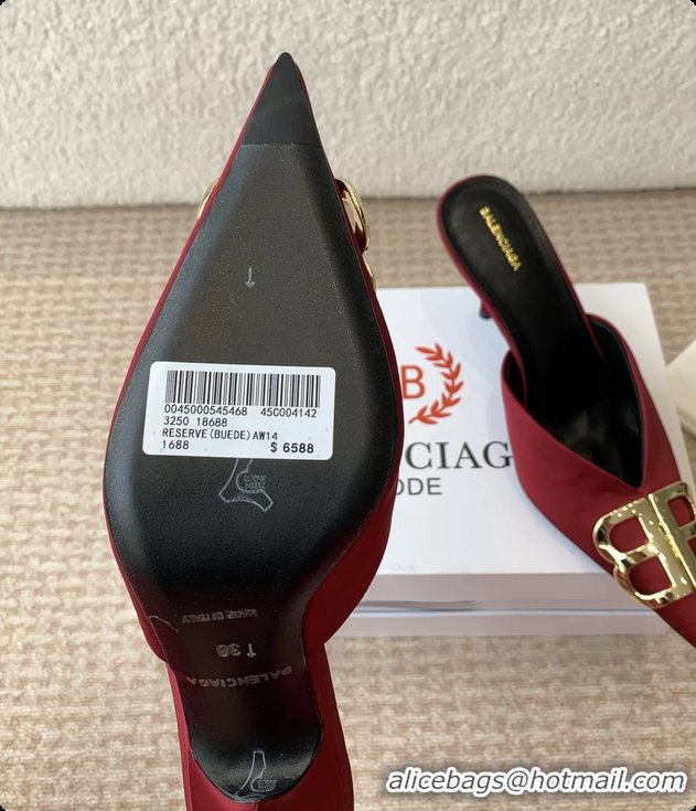 Top Design Balenciaga Red Satin BB Knife High Heeled Mules 6061103