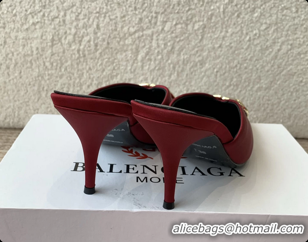 Top Design Balenciaga Red Satin BB Knife High Heeled Mules 6061103
