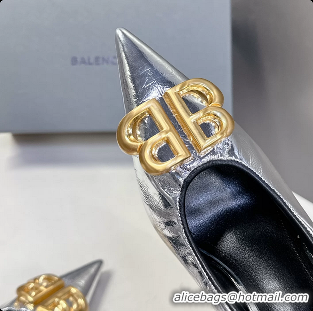Cheap Price Balenciaga Knife BB Logo Appliqued Leather Pumps Silver 85MM 6061104