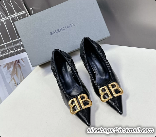 Best Price Balenciaga Knife BB Logo Appliqued Leather Pumps Black 85MM 6061104