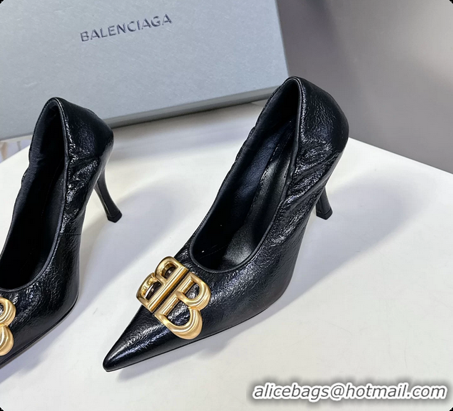 Best Price Balenciaga Knife BB Logo Appliqued Leather Pumps Black 85MM 6061104