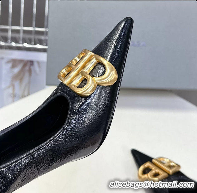 Best Price Balenciaga Knife BB Logo Appliqued Leather Pumps Black 85MM 6061104