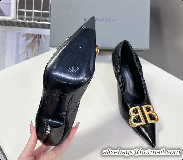 Best Price Balenciaga Knife BB Logo Appliqued Leather Pumps Black 85MM 6061104