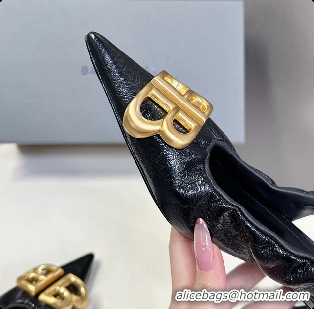 Duplicate Balenciaga Knife BB Logo Appliqued Leather Slingback Pumps Black 55MM 6061105