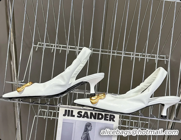 Hot Style Balenciaga Knife BB Logo Appliqued Leather Slingback Pumps White 55MM 6061105