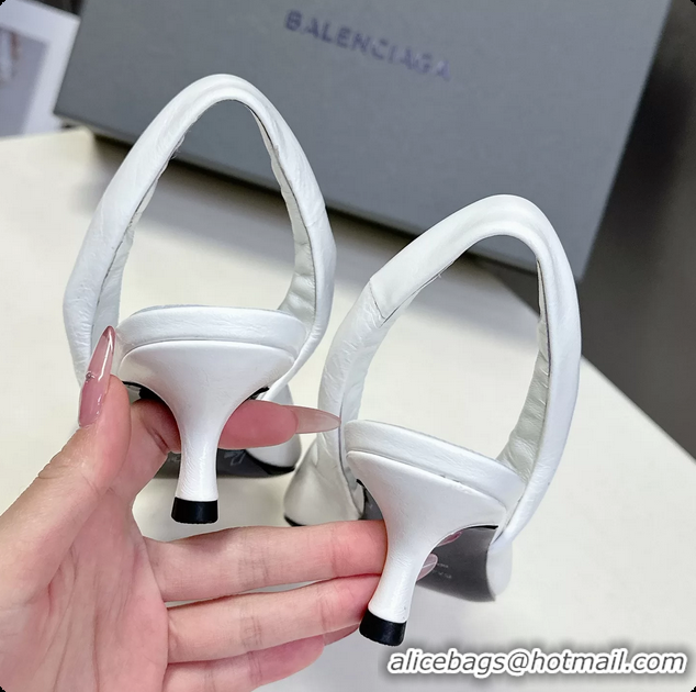Hot Style Balenciaga Knife BB Logo Appliqued Leather Slingback Pumps White 55MM 6061105