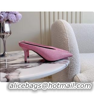 Big Discount Balenciaga Leather Crystals Embellished High Heeled Mules Pink 85MM 6061106