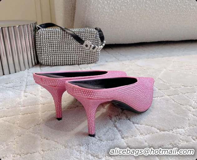 Big Discount Balenciaga Leather Crystals Embellished High Heeled Mules Pink 85MM 6061106