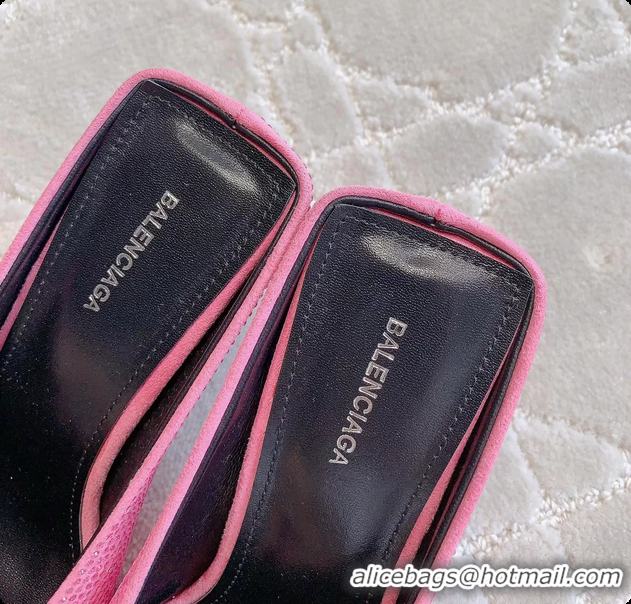 Big Discount Balenciaga Leather Crystals Embellished High Heeled Mules Pink 85MM 6061106