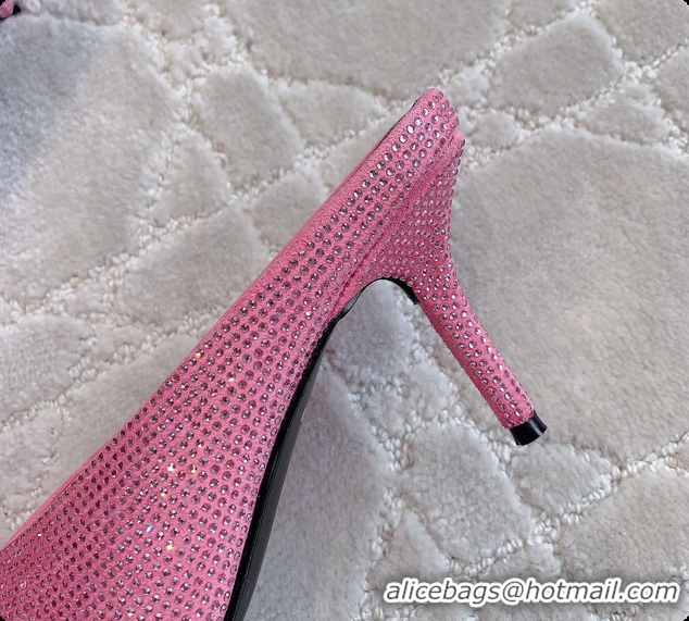 Big Discount Balenciaga Leather Crystals Embellished High Heeled Mules Pink 85MM 6061106