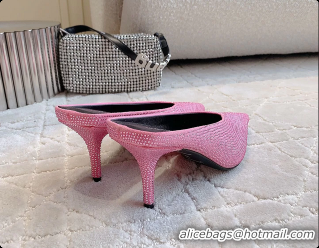 Big Discount Balenciaga Leather Crystals Embellished High Heeled Mules Pink 85MM 6061106