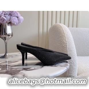 Good Product Balenciaga Leather Crystals Embellished High Heeled Mules Black 85MM 6061106