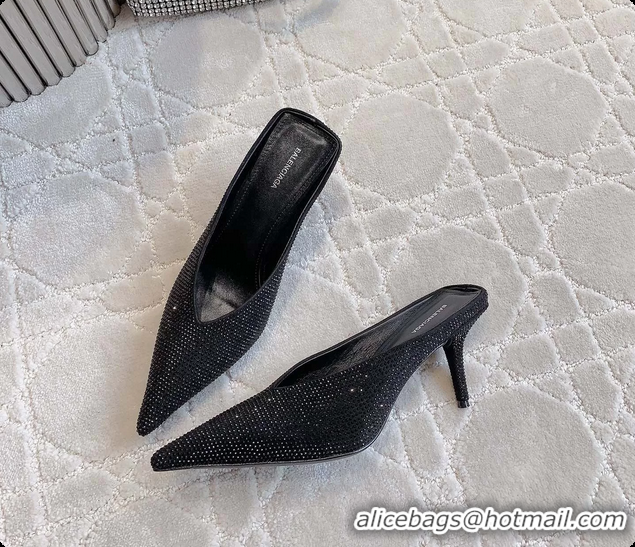 Good Product Balenciaga Leather Crystals Embellished High Heeled Mules Black 85MM 6061106