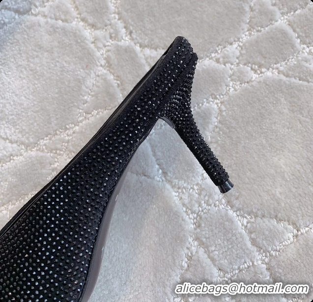 Good Product Balenciaga Leather Crystals Embellished High Heeled Mules Black 85MM 6061106