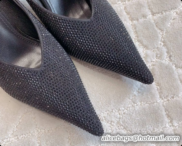 Good Product Balenciaga Leather Crystals Embellished High Heeled Mules Black 85MM 6061106