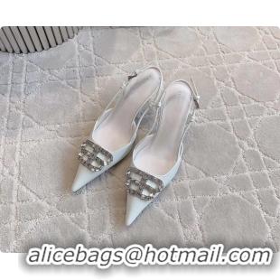Sumptuous Balenciaga Knife BB White Leather Slingback Pumps 85MM 6061106