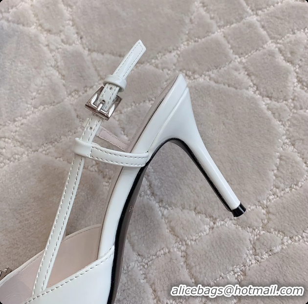 Sumptuous Balenciaga Knife BB White Leather Slingback Pumps 85MM 6061106