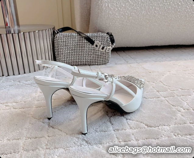 Sumptuous Balenciaga Knife BB White Leather Slingback Pumps 85MM 6061106